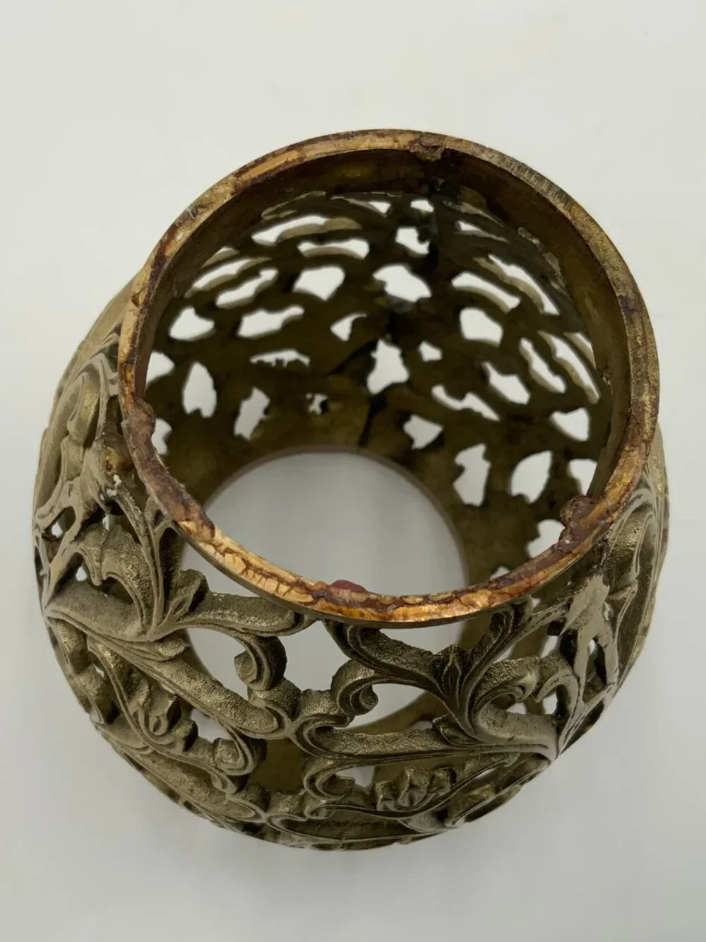 Brass Ornate Luminary Open Bottom Lattice Leaf Motif 5 1/2